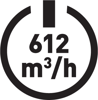 Výkon odsavače 612 m³/hod.